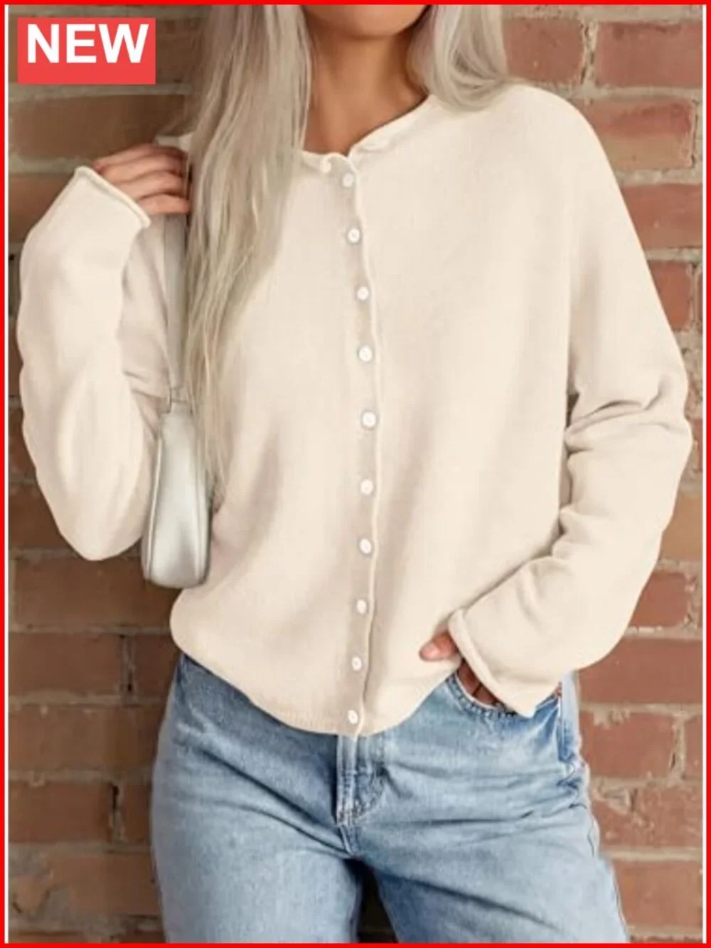 Oversized Button Up Knit Cardigan Crew Neck Long Sleeve Fall Sweater